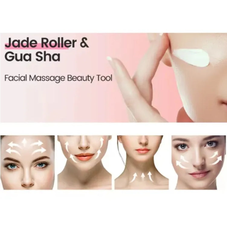 Jade Roller & Gua Sha Set - Natural Facial Massage Tool for Lymphatic Drainage & Glowing Skin