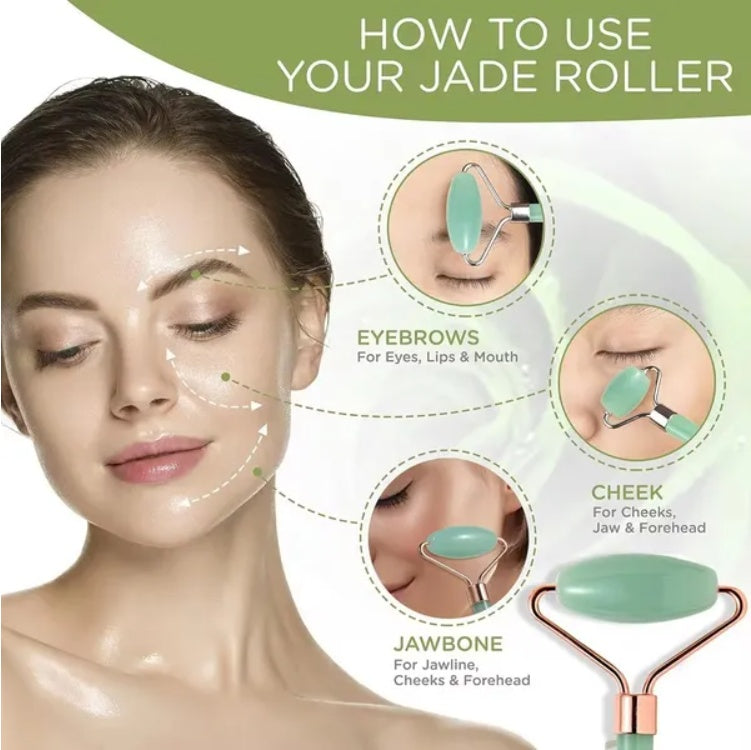 Jade Roller & Gua Sha Set - Natural Facial Massage Tool for Lymphatic Drainage & Glowing Skin